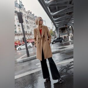 NWT Zara DOUBLE-BREASTED COAT WITH SHOULDER PADS